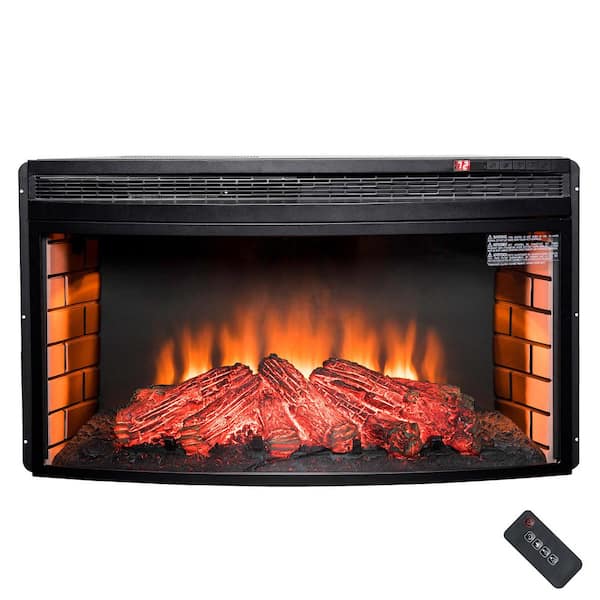 AKDY 35 in. Freestanding Electric Fireplace Insert Heater in Black with Curved Tempered Glass and Remote Control