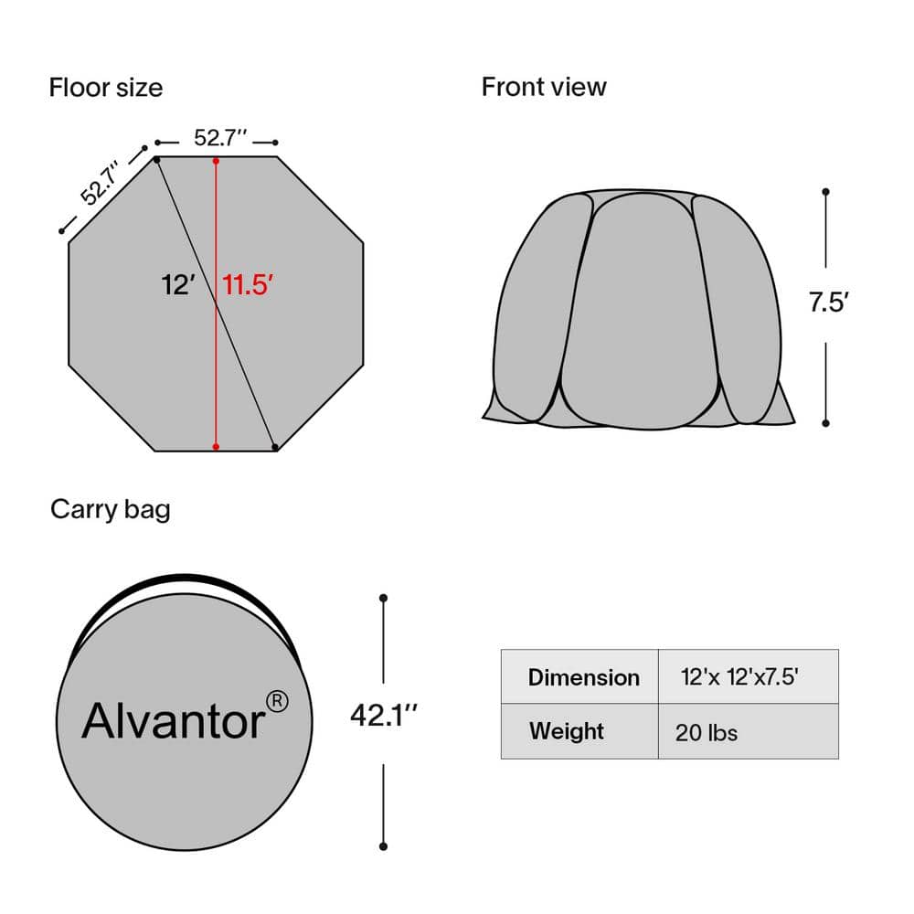 Alvantor Beige 12'x12' Pop-Up Screen House Canopy
