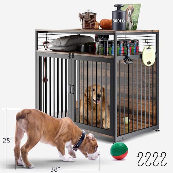 BOZTIY Dog Crate Furniture, 41''Wooden Heavy Duty Kennel Metal Mesh Pet Crate End Table for Large/Medium Dog, Chew-Resistant