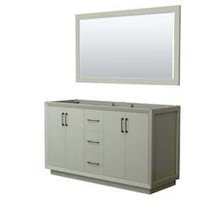 Strada 59.25 in. W x 21.75 in. D x 34.25 in. H Double Bath Vanity Cabinet without Top in Light Green with 58 in. Mirror