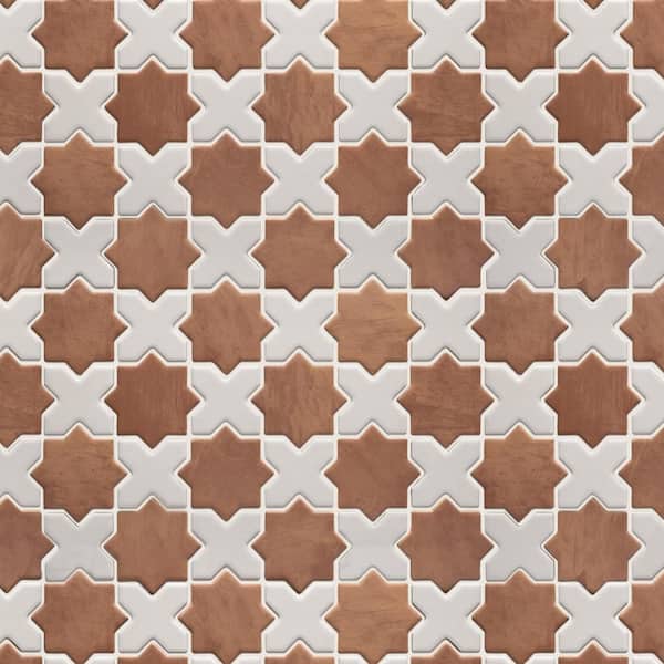 Sentier des Cotto 2 in. Star with White Cross 12 in. x 12 in. Porcelain Floor and Wall Mosaic Tile (10.0 sq. ft./Case)