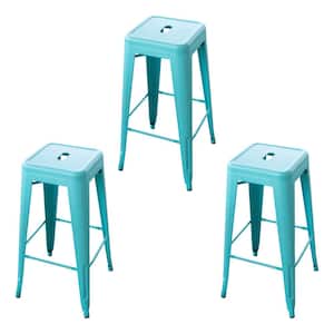 30 in. Teal Metal, Backless, Stackable Bar Stool (Set of 3)