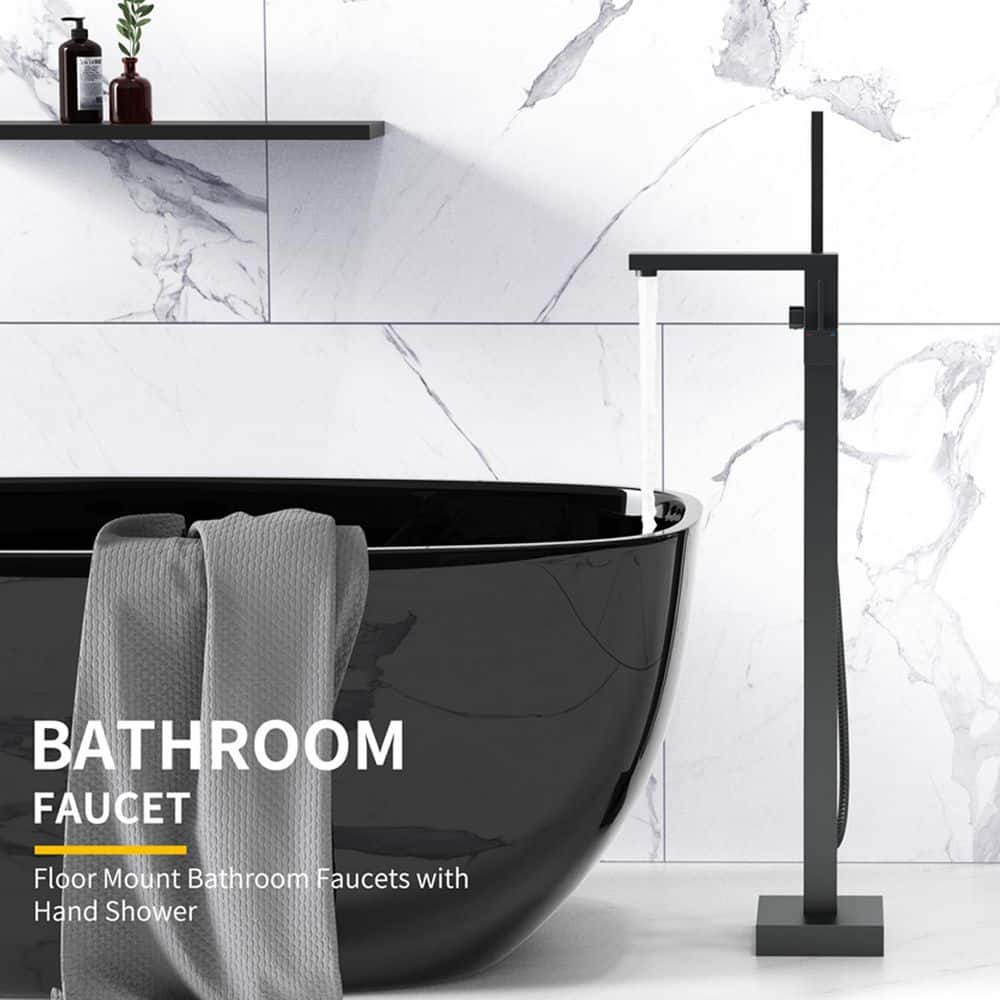 Matte Black Stainless Steel Freestanding Tub Filler with Hand Shower