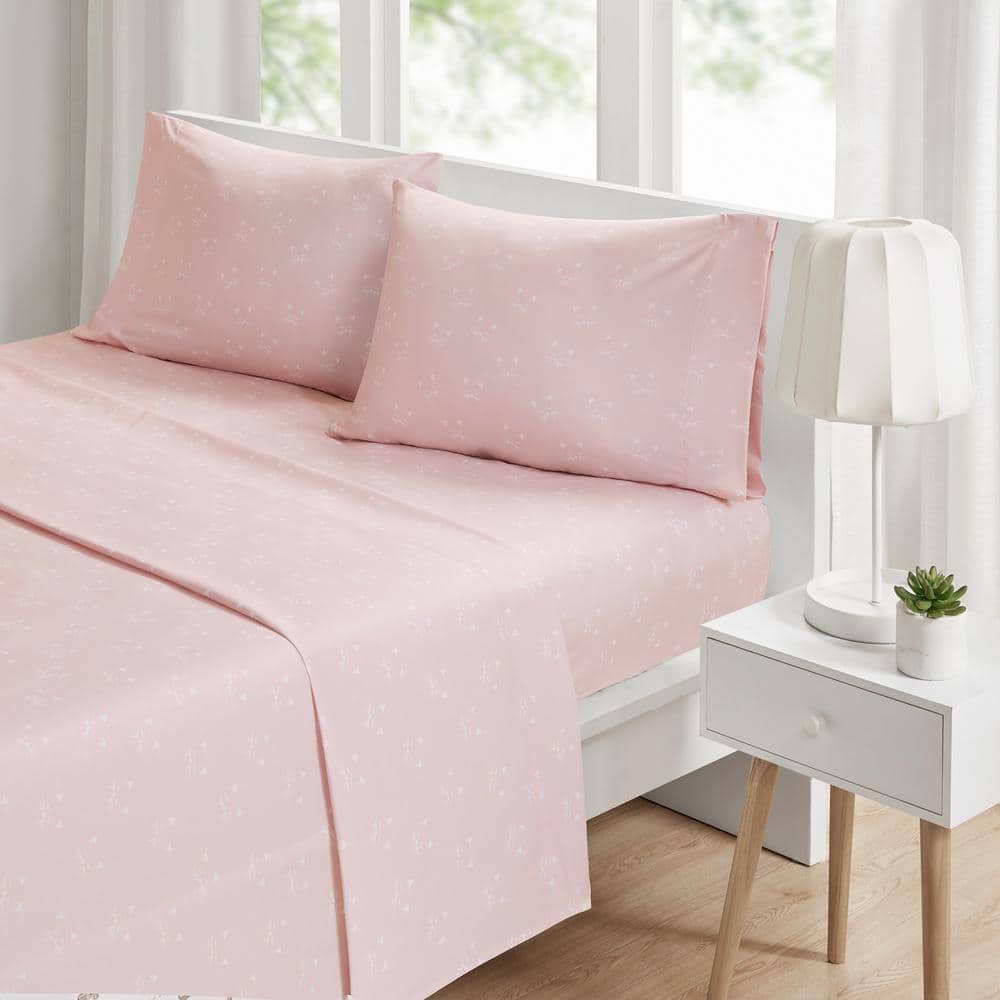 Full Pink Cats Microfiber Sheet Set with Graphic Detail