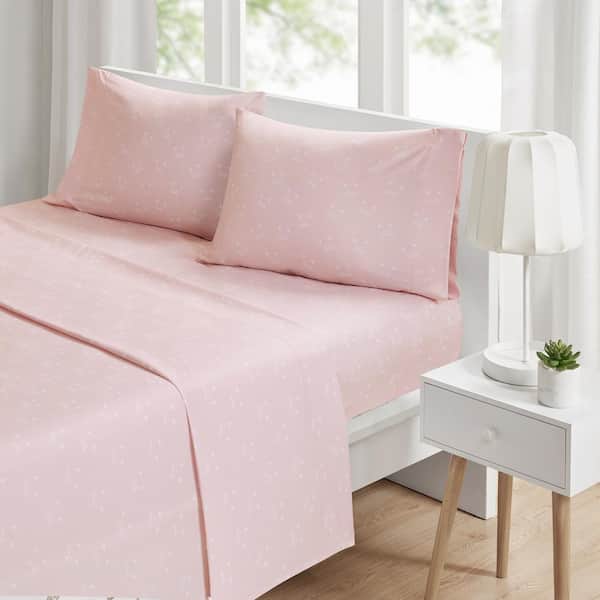 Novelty 4-Piece Pink Cats Microfiber Queen Print Sheet Set