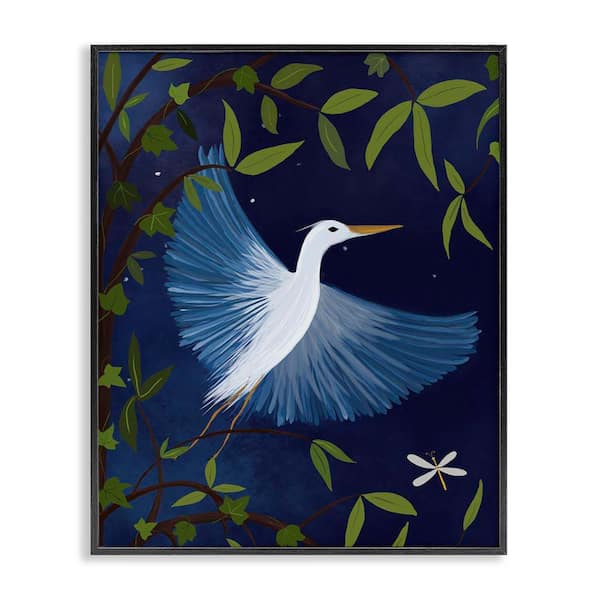 Stupell Industries Heron in Night Forest by Michelle Ingari Designs Black Framed Animal Giclee Art Print 30 in. x 24 in.
