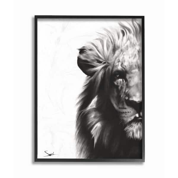 Stupell Industries 24 in. x 30 in. "Black and White Graphite Drawing Textural Lion with Shadows" by Eric Sweet Framed Wall Art