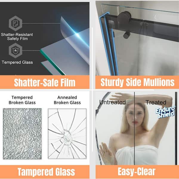 56 in. to 61 in. W x 76 in. H Sliding Framed Shower Door in Matte Black with Clear Glass