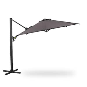 11 ft. Heavy Duty Cantilever Solar Tilt Half Patio Umbrella in Gray