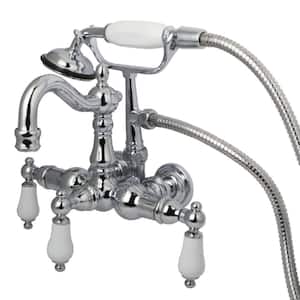 Victorian 3-3/8 in. Center 3-Handle Claw Foot Tub Faucet with Handshower in Chrome