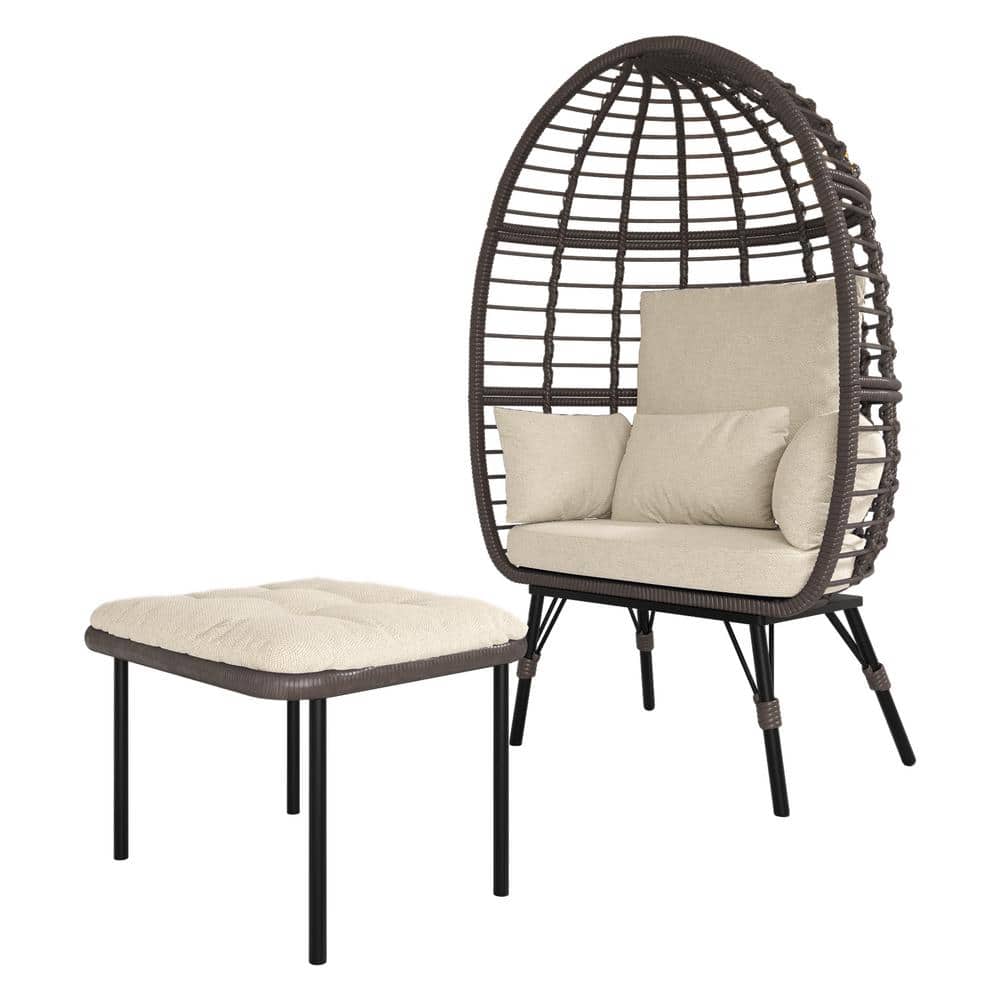 Wicker Patio Swing Egg Chair Outdoor with Ottoman-with Footstool and Anti-S