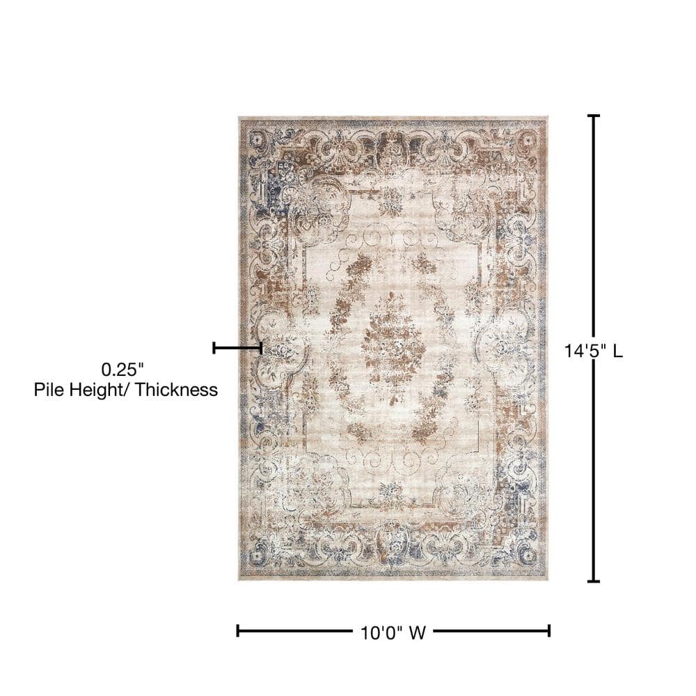Eliza Blue Cream Rectangular Stain-Resistant Area Rug