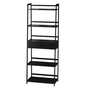 20.47 in. W x 59.06 in. H x 11.87 in. D 5-Tier Black Bamboo Rectangular BathroomShelves with Drawers