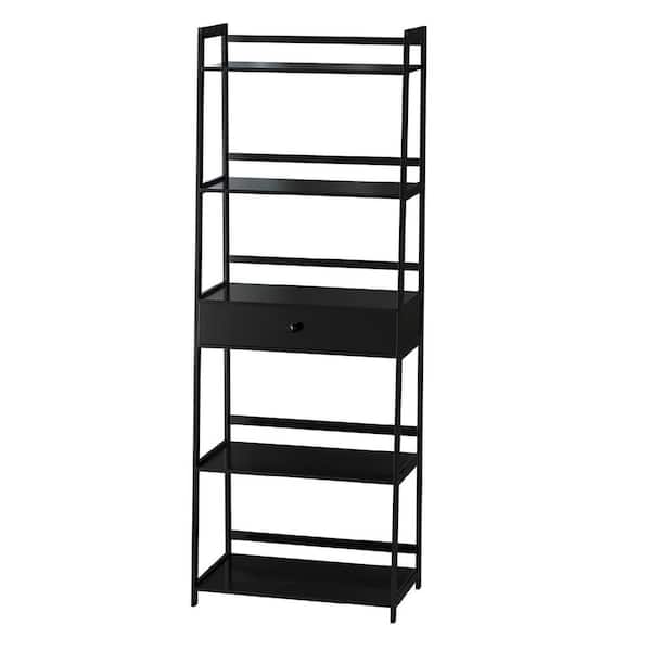 cadeninc 20.47 in. W x 59.06 in. H x 11.87 in. D 5-Tier Black Bamboo Rectangular BathroomShelves with Drawers