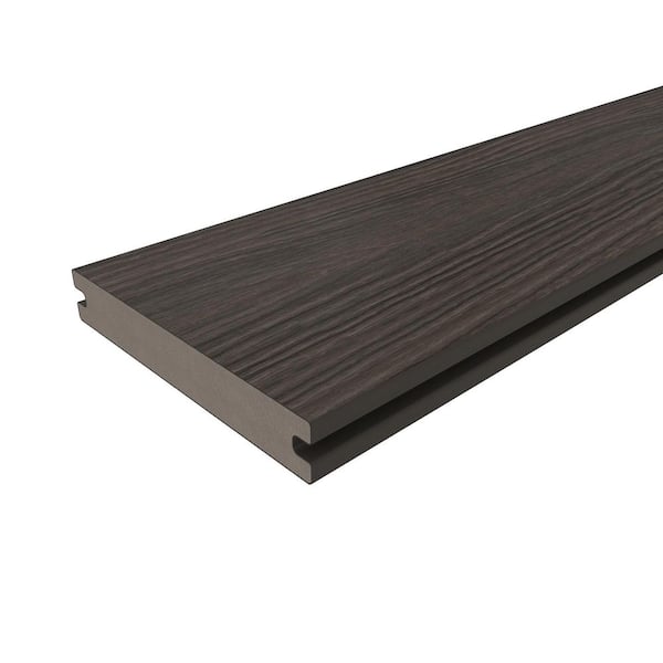 Magellan Plus 0.88 in. x 5.43 in. x 1 ft. Rustic and Wood Grain Spanish Walnut Grooved Composite Decking Board Sample