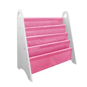 Modern 24 in. White with Pink Polyester 4 Shelf Sling Bookcase