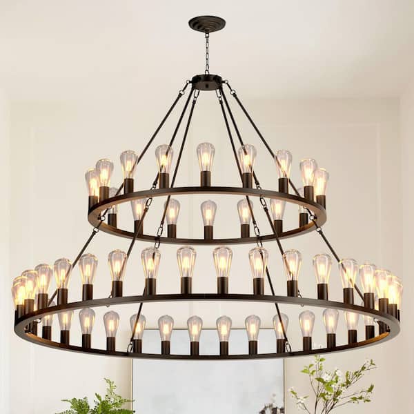 Exposed Pipe Chandelier In Condo Dining Room Reference: Keazile Industrial Series 54 Light Black Exposed Bulb 2 Tier