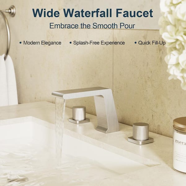 GRANDJOY Waterfall Sink Faucet 8 in. Widespread Double