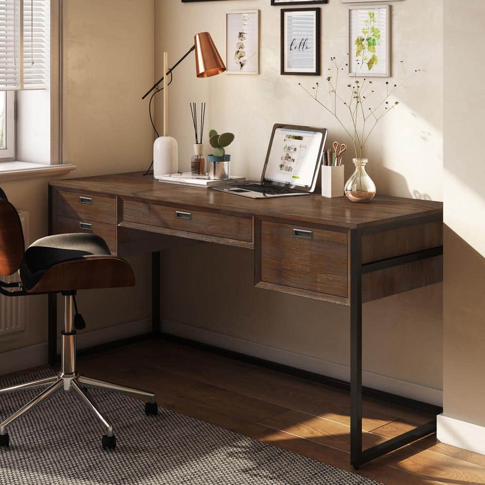 Richmond Rustic Natural Brown Acacia 60" Industrial Desk with Keyboard Tray