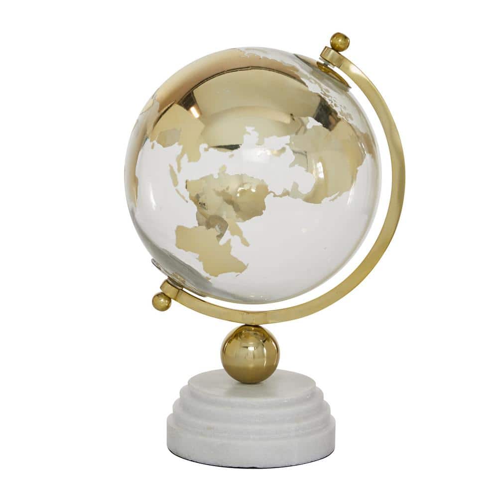 Elegant Gold Abstract Globe with Marble Stand, 8" x 13"