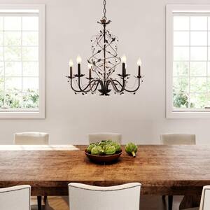 6-Light Oil Rubbed Bronze Chandelier Light Fixture with Hanging Crystal Beads