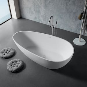 JUNO 67 in. Composite Resin Flatbottom Solid Surface Oval Freestanding Soaking Bathtub in White