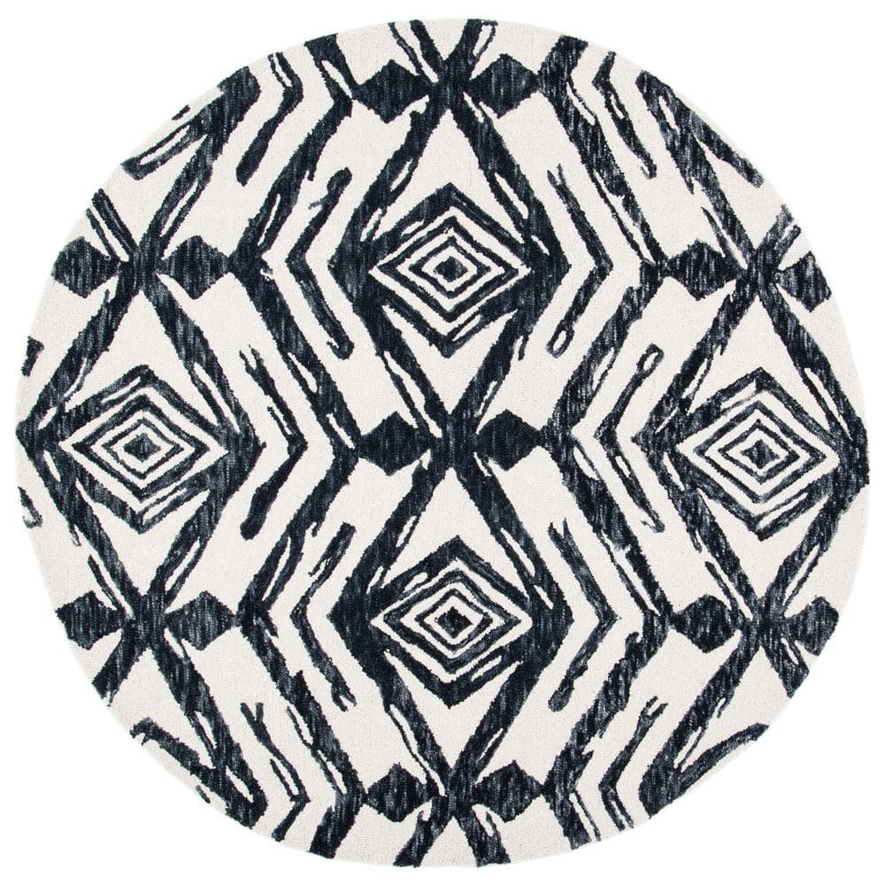 SAFAVIEH Metro Black/Ivory 6 ft. x 6 ft. Abstract Diamonds Round Area ...