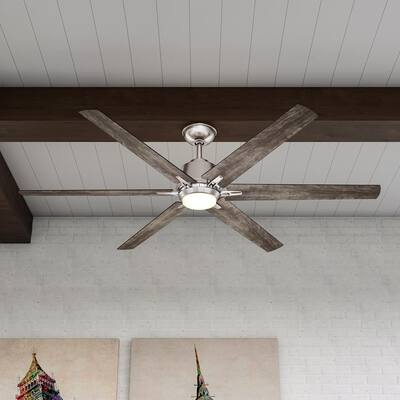 Kensgrove 64 in. Integrated LED Brushed Nickel Ceiling Fan with Light and Remote Control