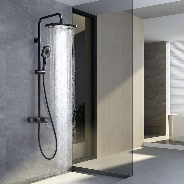 3-Spray Multi-Function Wall Bar Shower Kit with 3 Setting Handshower and Tub Faucet in Matte Black
