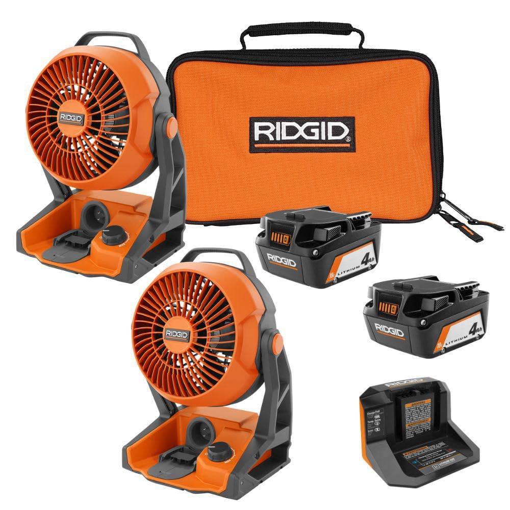 Walling Fan Ridgid RIDGID 18V (2) 4.0 Ah Batteries and Charger Kit with (2) 18V Hybrid ...