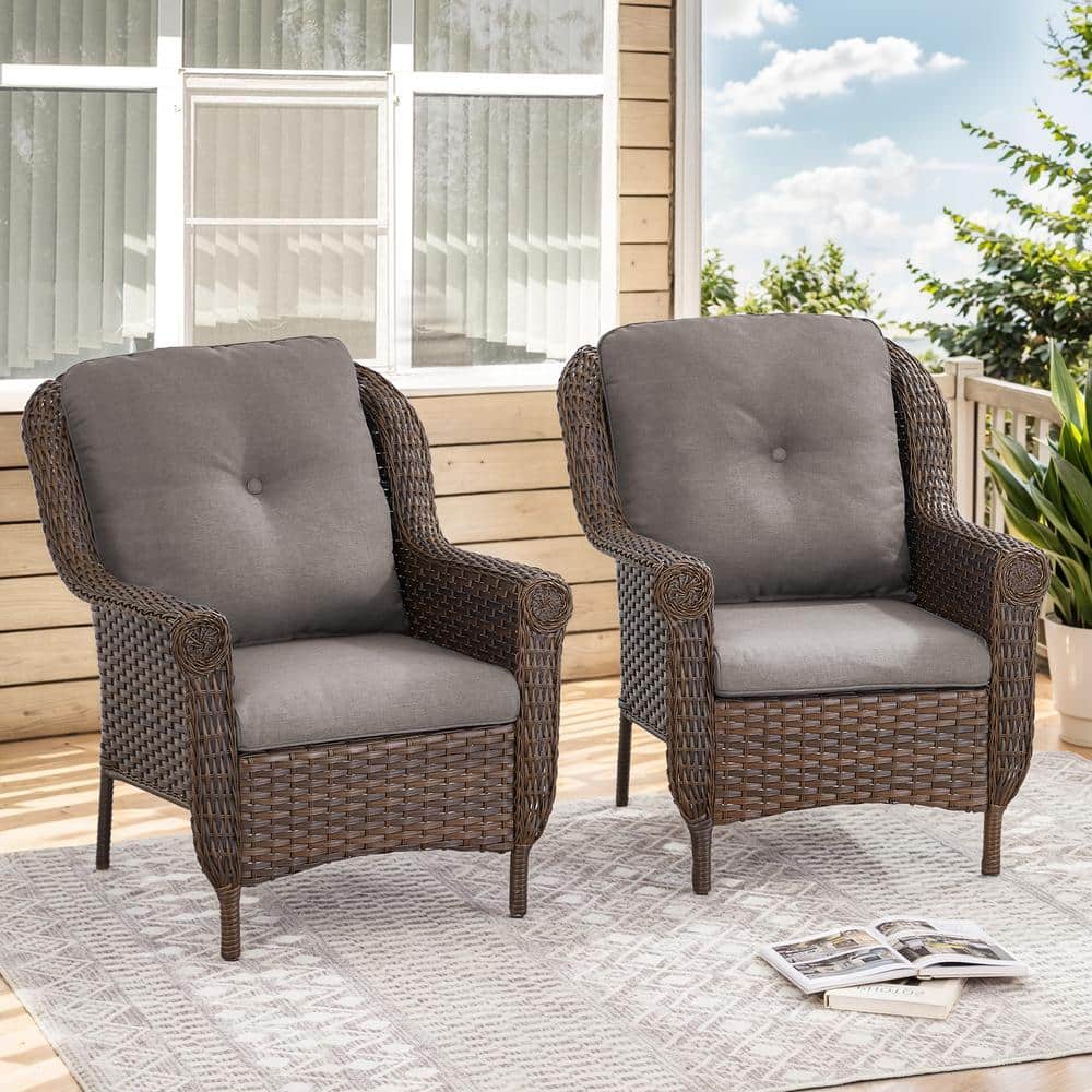 Floral Brown Wicker Patio Club Chair Set 2-Piece Outdoor Lounge Chair with Thick CushionGuard Gray Cushions price history on PriceWatchPro