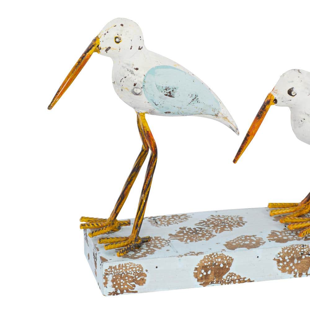 20" White and Blue Metal Bird Trio Sculpture