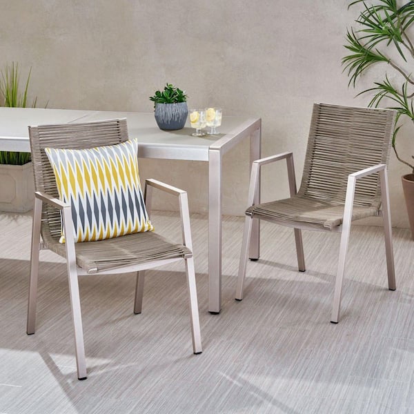 Anky Taupe Aluminum Outdoor Lounge Chair, Dining Chair (Set of 2)