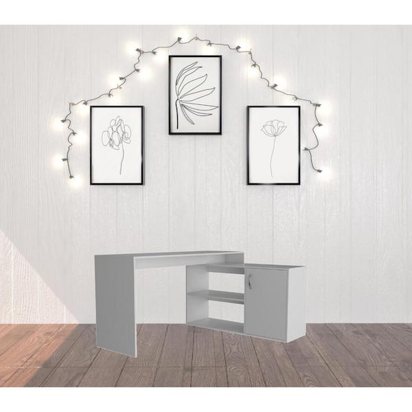 HomeRoots 59.6 in. L-Shaped White Engineered Wood 0-Drawer Computer Desks