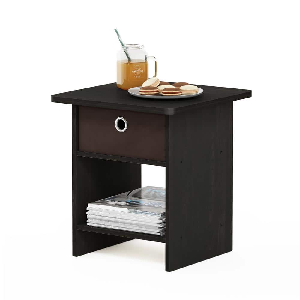 Espresso Brown Rectangular Wood End Table with Drawer