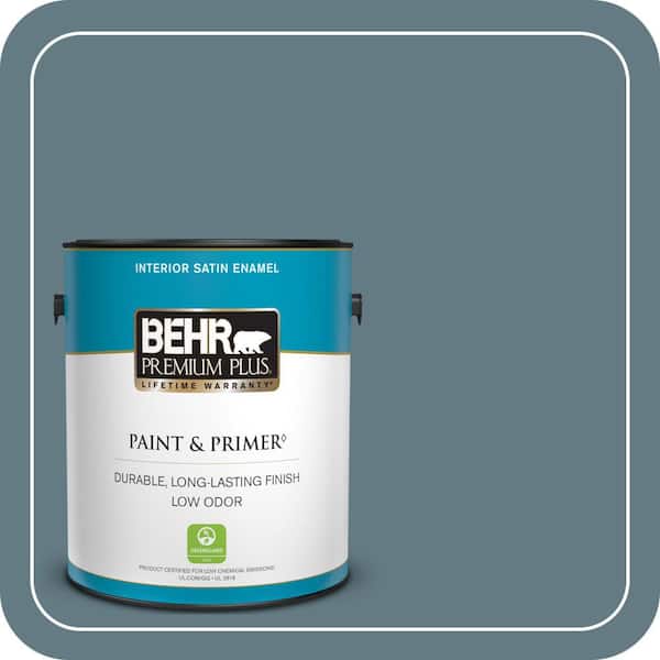 BEHR PREMIUM PLUS 1 gal. #540F-5 Smokey Blue Satin Enamel Low Odor Interior Paint & Primer