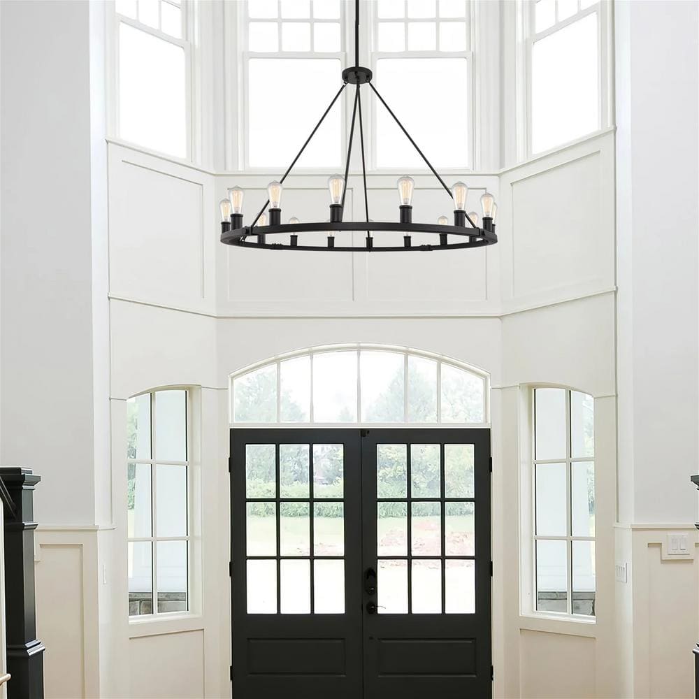 Jericho 50" Black Farmhouse Wagon Wheel Metal Chandelier