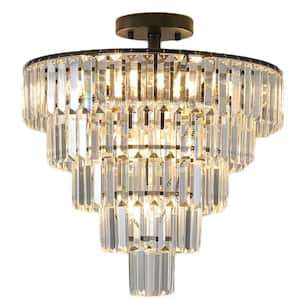 19.70 in. Classic 10-Light Black Crystal Flush Mount for Indoor with No Bulbs Included