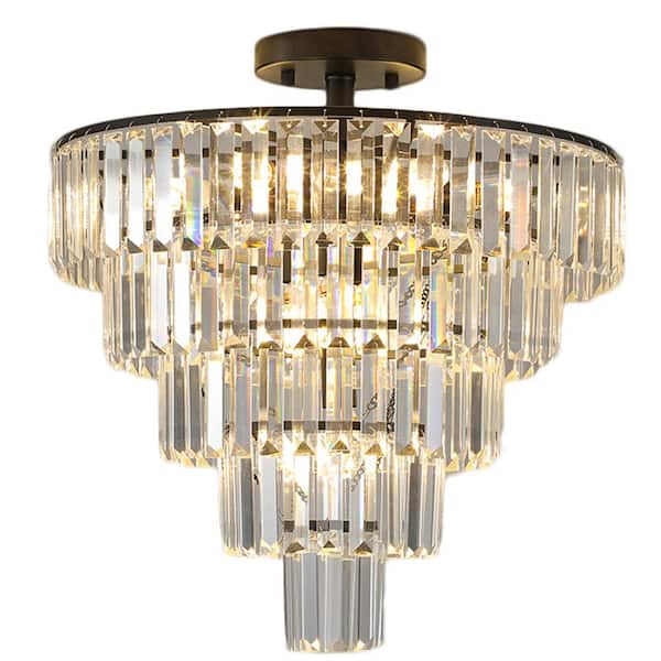 PUDO 19.70 in. Classic 10-Light Black Crystal Flush Mount for Indoor with No Bulbs Included