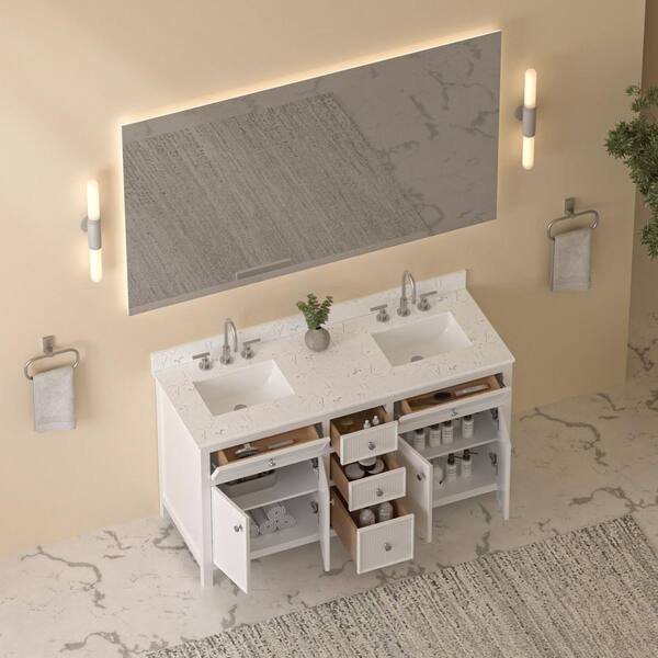 YASINU Vanta 60 in. Double Sink Freestanding White Bath Vanity