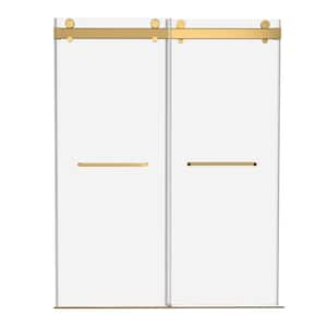 72 in. W x 76 in. H Sliding Frameless Alcove Bypass Double Glass Shower Door in Matte Brushed Gold 5/16 in. Clear Glass