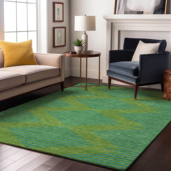 Mayfield Premium Machine Washable Abstract AMF1017 Green 8 ft. x 10 ft. Area Rug