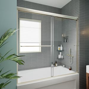 56-60 in. W x 58 in. H Sliding Framed Tub Door in Brushed Nickel with 1/4 in. (6 mm) Tempered Clear Glass