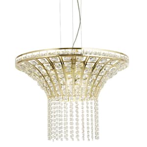 23.6 in. Modern 8-Light Gold Crystal Waterfall Chandelier for Living Room and Kitchen Island w/No Bulbs Included