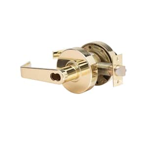 LSV Saturn Series Standard Duty Bright Brass Grade 2 Commercial Entry Door Lever/Handle with Lock and IC Core