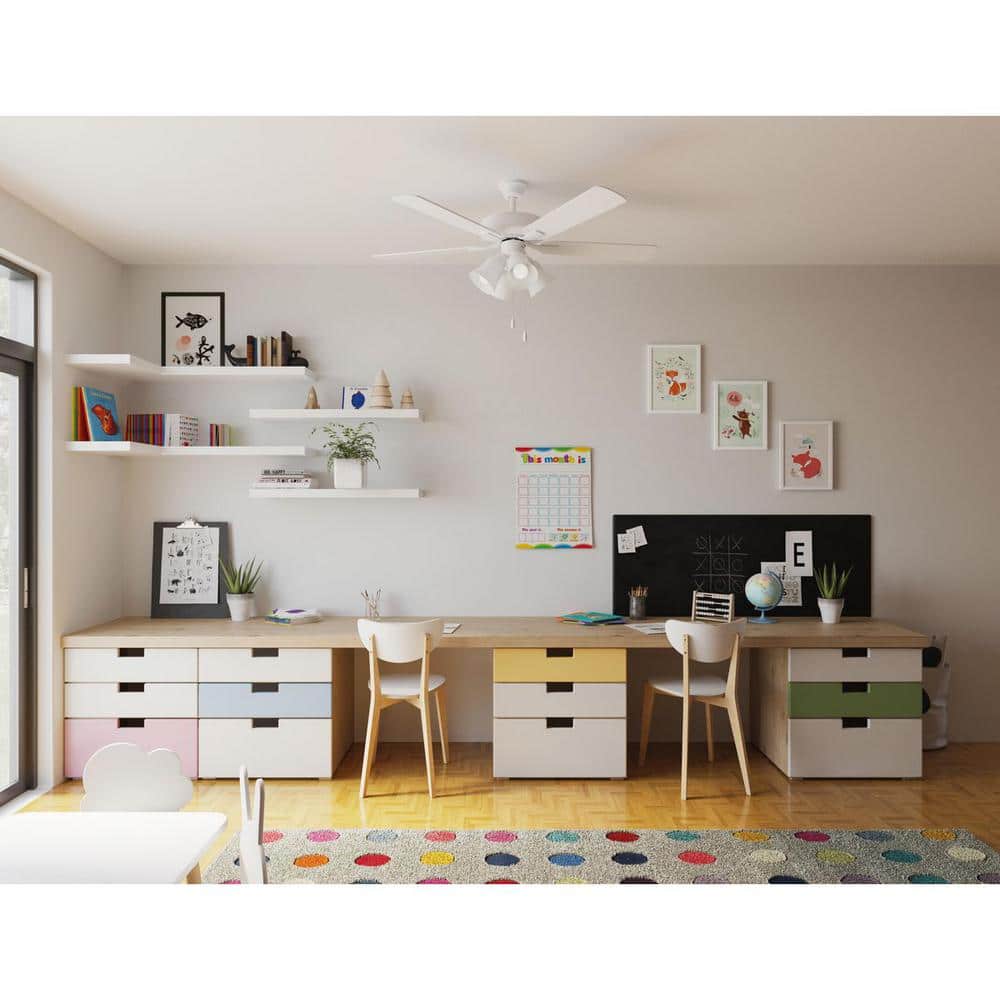 52" White Brushed Nickel 5-Blade Ceiling Fan with Lighting and Remote