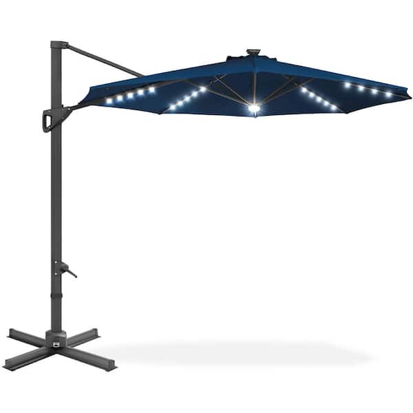 10 ft. Aluminum Cantilever Solar Tilt Patio Umbrella in Navy Blue