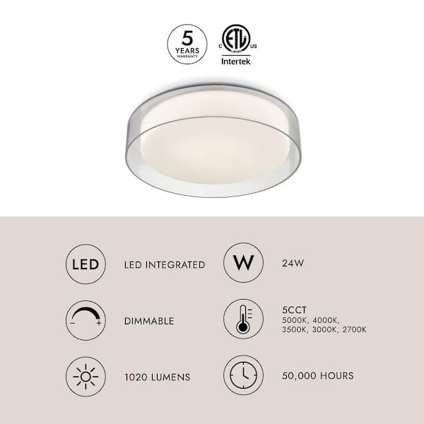 KUZCO Aston 14 in. 1 Light 24-Watt Clear Integrated LED Flush