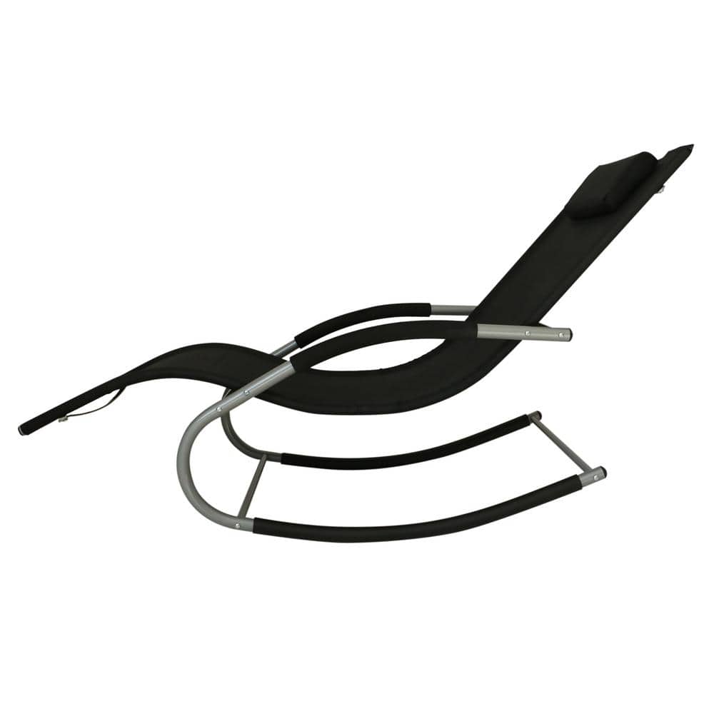 Elysian Black Zero Gravity Rocking Chaise with Cushioned Headrest