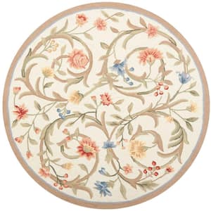 Chelsea Ivory 6 ft. x 6 ft. Round Floral Border Solid Area Rug